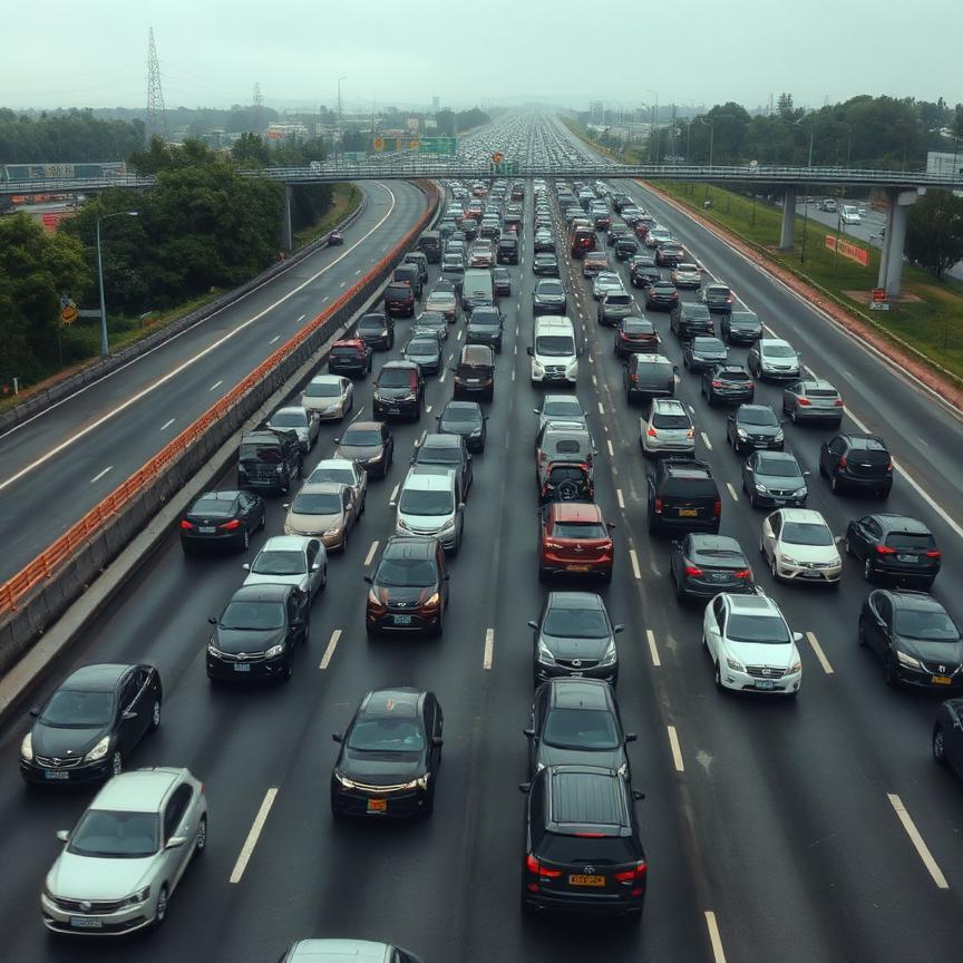 Atasco en una autovía de varios carriles