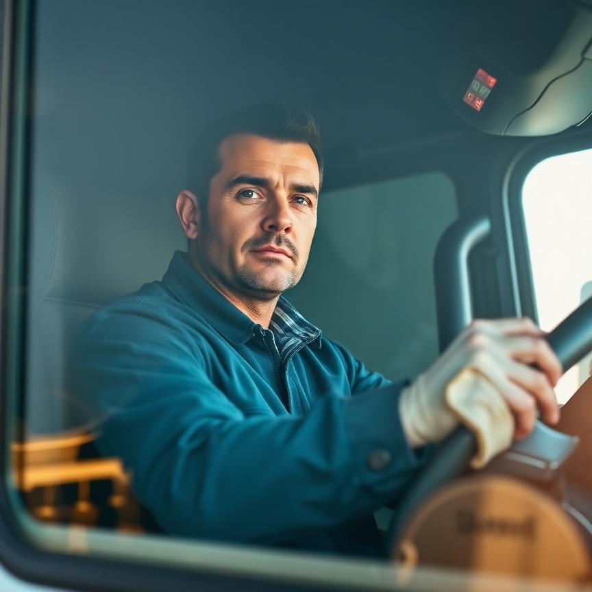 Conductor profesional al volante de un camión